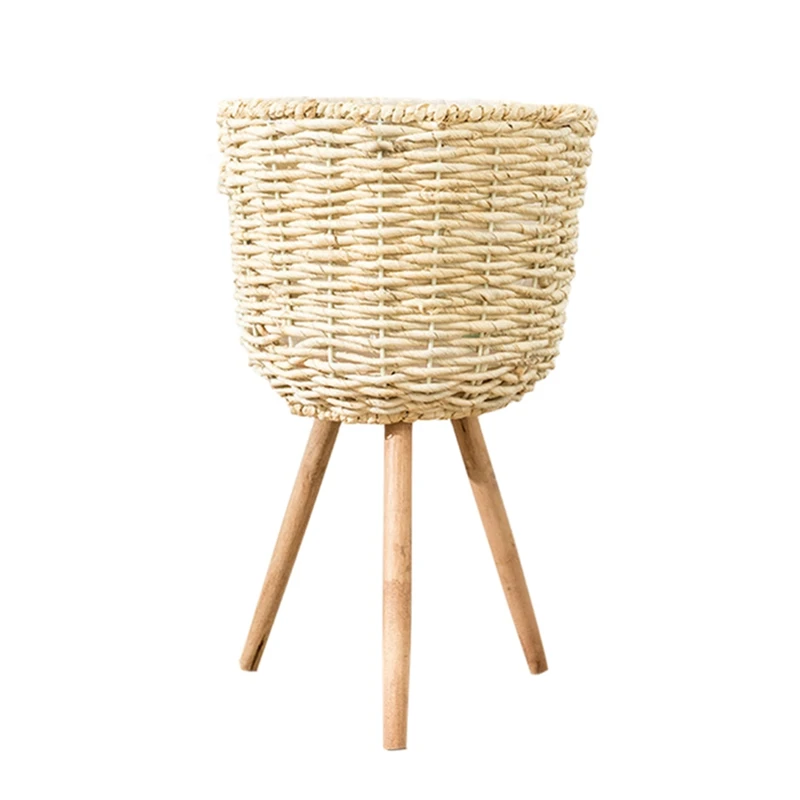 

HOT-Bamboo Storage Baskets Laundry Straw Patchwork Wicker Rattan Seagrass Belly Garden Flower Pot Planter Basket