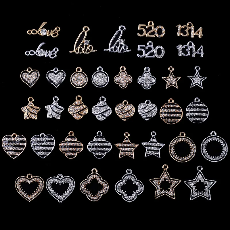 

10 Pcs/Lot Alloy Creative Gold Rhineston Pendant Buttons Ornaments Jewelry Earrings Choker Hair DIY Jewelry Accessories Handmade