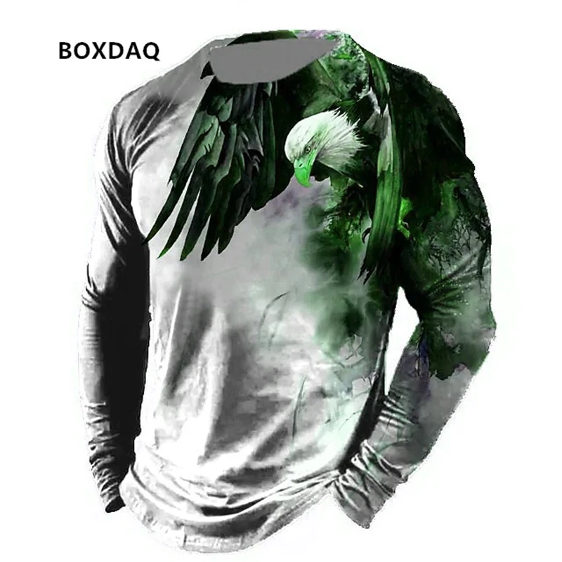 Eagle Pattern Men\'s Fashion T-Shirts Spring Autumn Long Sleeve 3d Animal Print Street Hip Hop Male Tees 6XL Big Size Casual Tops