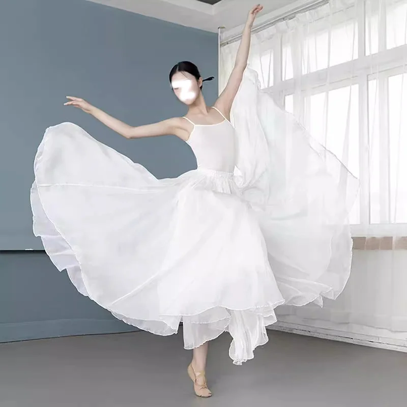 

Pure White Chiffon Skirt 720 Deee Wide Hemline Classical Dance Skirt Performance Costume High Waist Long Skirt Women's Faion