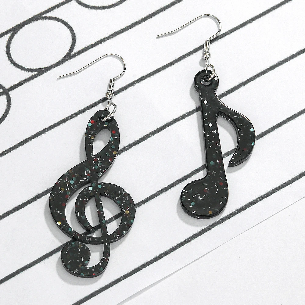 WELBACK Acrylic Music Notes Stud Earring Black White Musical Note Dangle Earring Jewelries for Women Girls Mother Girlfriend