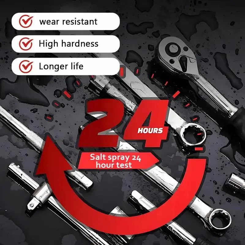 46Pcs Metric Socket Wrench Set Auto Car Repair Tool Kit Professional Mechanical Maintenance Hand Tools Ratchet Spanner Screwdriver Bits Hex Key Multipurpose Hardware Combo with Portable Storage Case - view 5