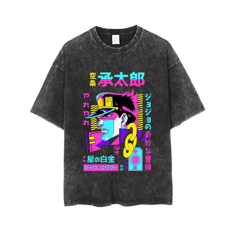 

Jojo's Bizarre Adventure 2026 Summer Vintage Washed Cotton T Shirt Oversized Streetwear Jotaro Kujo Star Platinum Stand