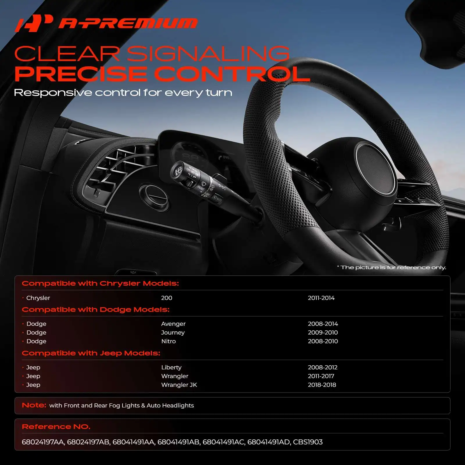 A-Premium Turn Signal Switch for Jeep Wrangler 2011-2017 Liberty 2008-2012 Dodge Journey 2009-2010 Avenger 2008-2014 Nitro
