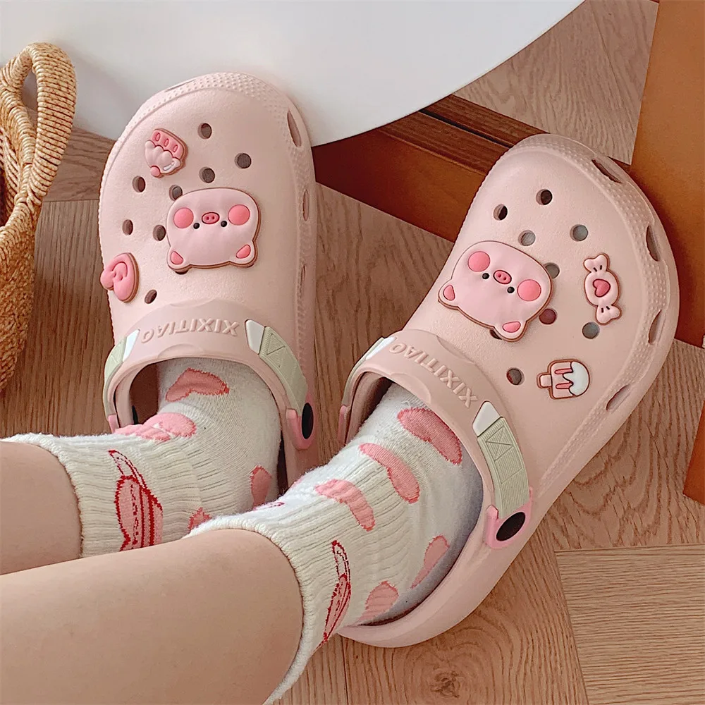 Cute Piggy Decor Vented Clogs Slides Platfrom Outdoor Beach Sandals Summer Girls Slippers Women Shoes