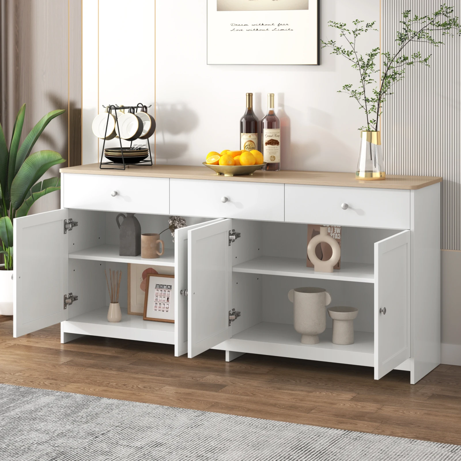 Aparador de Madera Rosahqnda con 4 Puertas, Mueble de Cocina Moderno, Cómoda, Aparador para Comedor, Sala de Estar