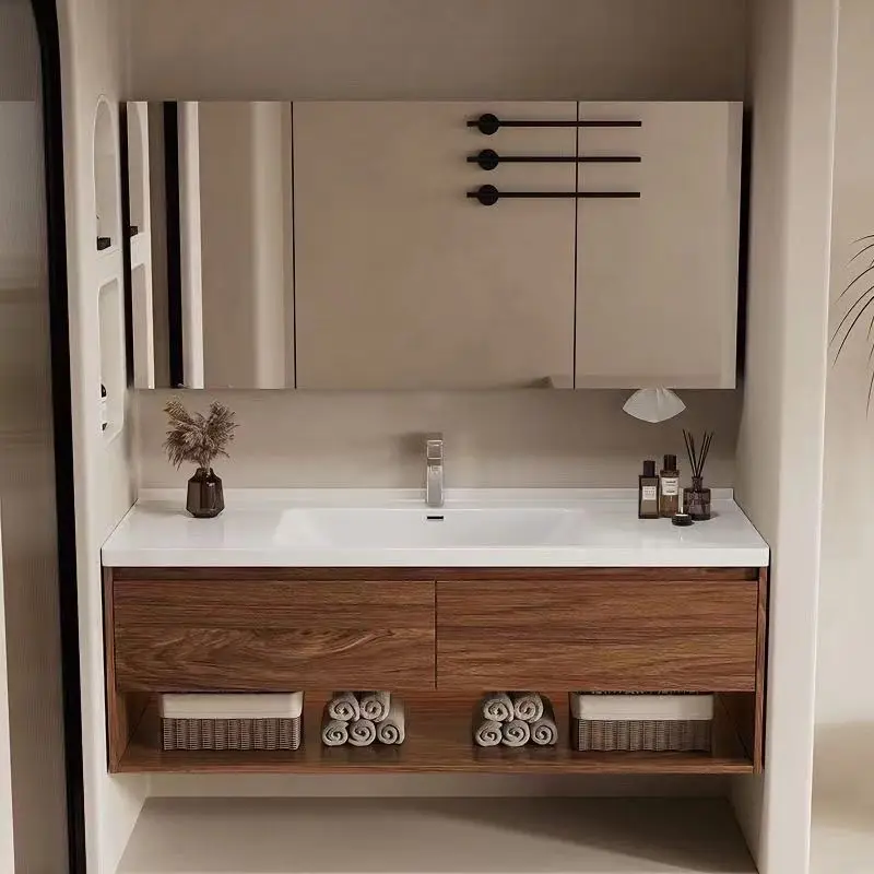 

Ceramic basin, solid wood, mult layer, no door panel, wall mounted, simple, bathroom