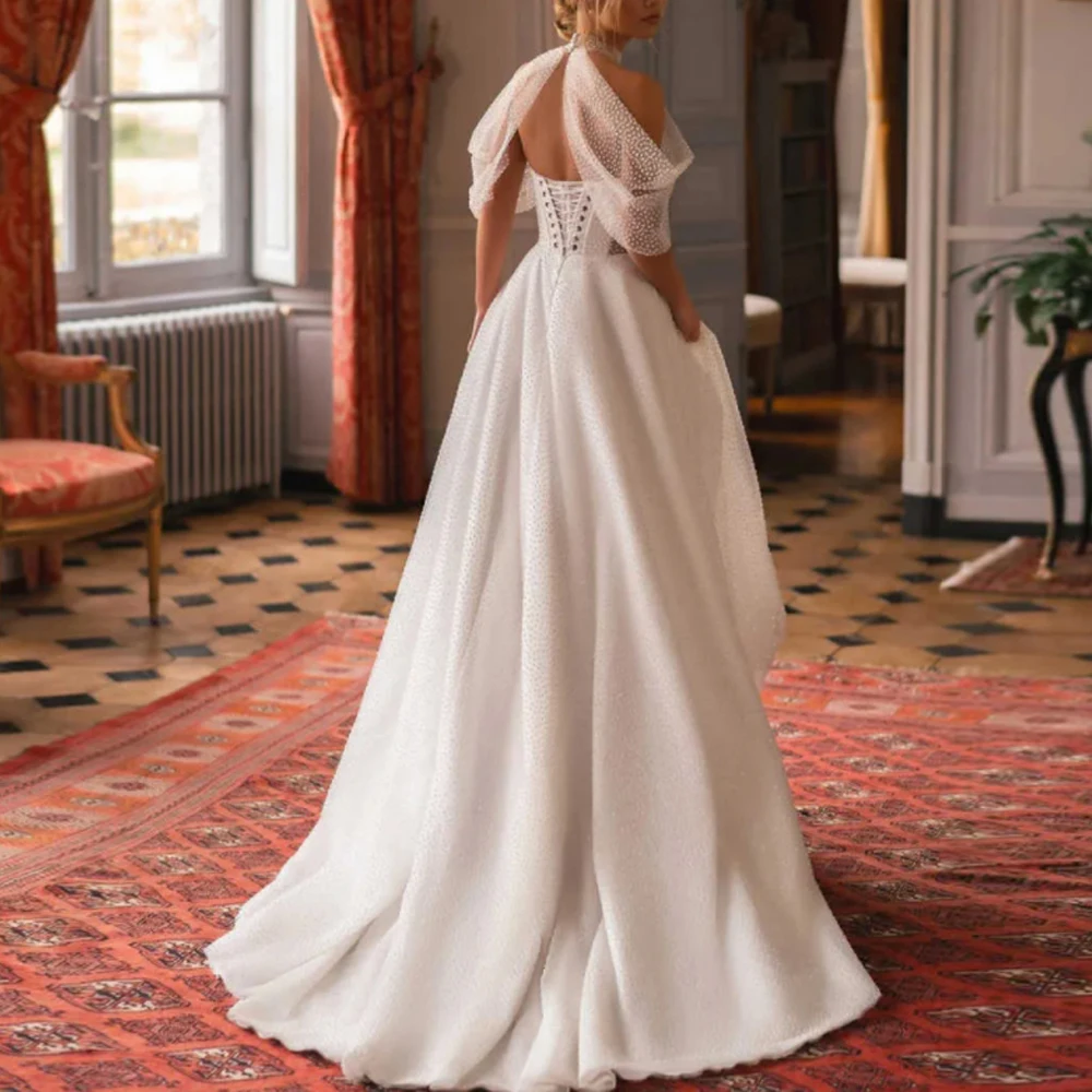 ที่กําหนดเอง Strapless Polka Dot ชุดแต่งงานสายฤดูร้อนชุดเจ้าสาวผ้าคลุมไหล่ vestidos de novia พร้อมแยก