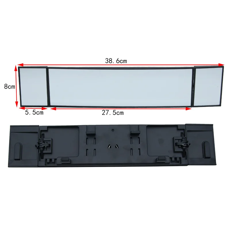 Three fold curved rearview mirror for automotive use, reverse wide-angle mirror