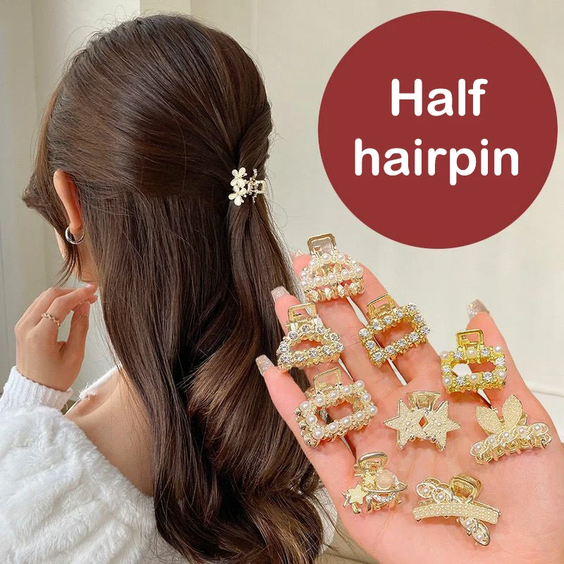 Mini Parel Haarklauw Voor Vrouwen Meisjes Retro Strass Bloem Krab Klauw Clip Kleine Haarspelden Haar Krab Meisje Haaraccessoires