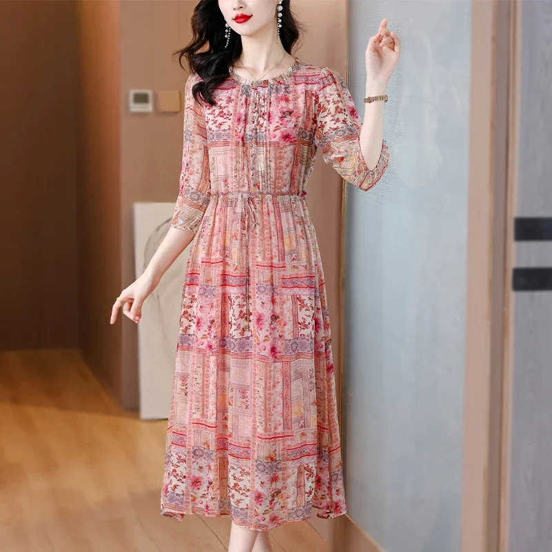 2025 여름 한국 우아한 럭셔리 축제 Vestidos 봄 꽃 실크 비치 맥시 Sundress 여성 Boho 패션 캐주얼 라이트 드레스