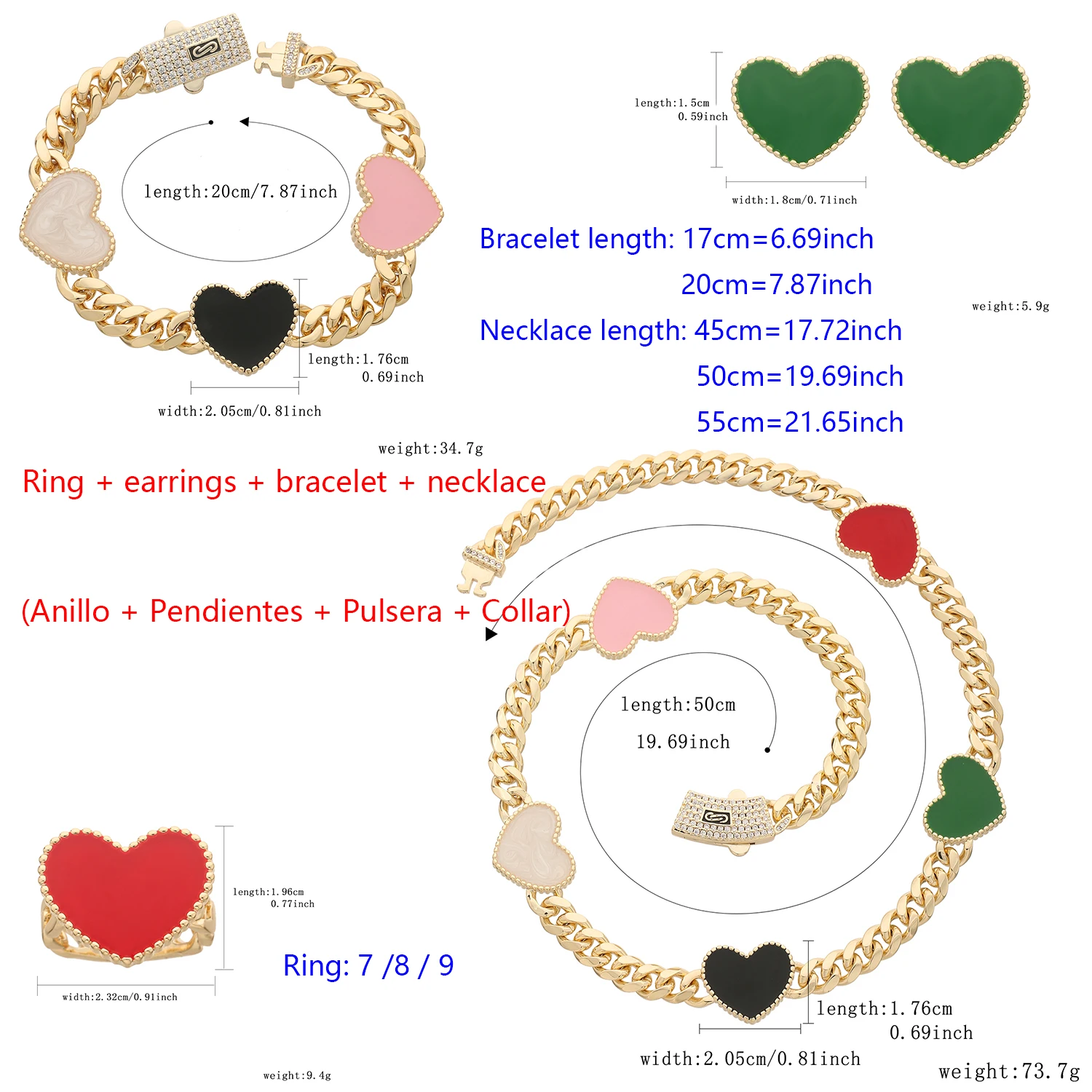 

Multi-color love jewelry girls jewelry gifts bridesmaid wife mother advanced romantic four-piece set gift