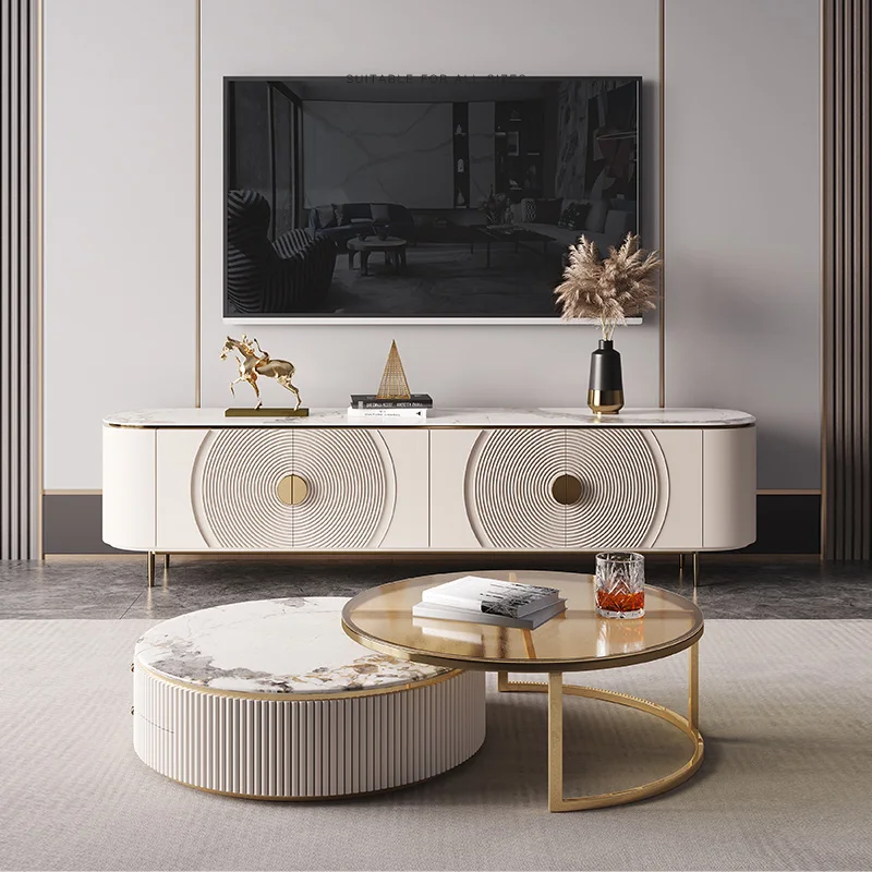 

Light luxury rock slab TV cabinet coffee table combination living room household small apartment modern simple designer storage