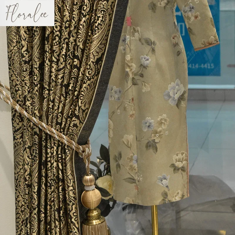

New High-end Black Bronzing Jacquard Thickened Blackout Curtains For Living Room Bedroom And Villa Customization