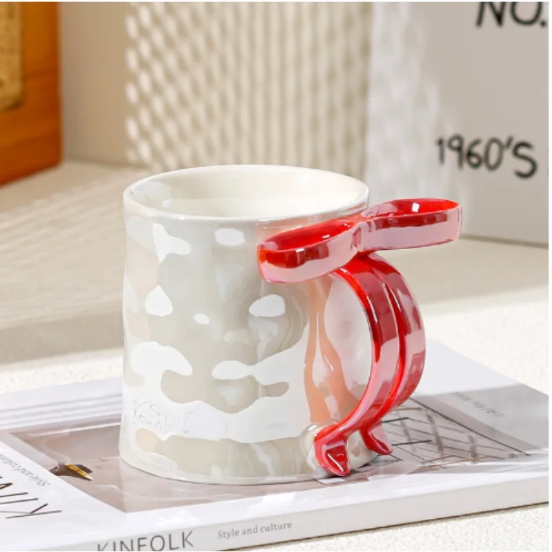 

Creative Water Mug Bow Tie Princess Ceramic Mug Nordic Coffee Cups with Big Handrip Colored Ceramics Big Juice Breakfast Cup