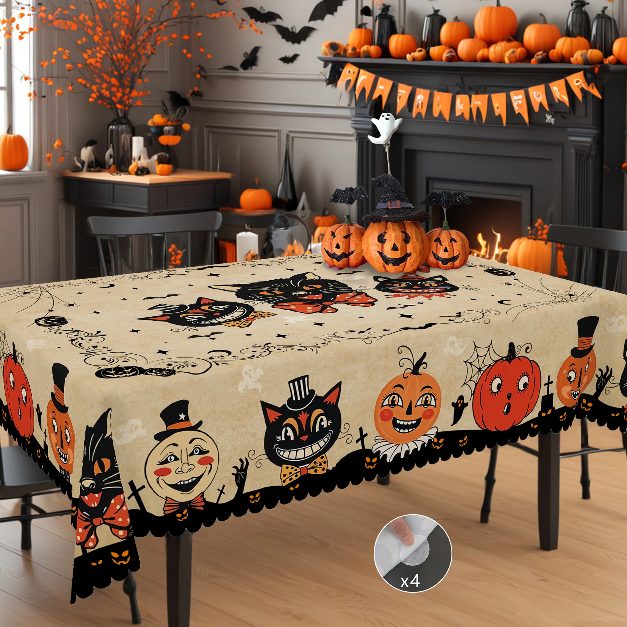 1 Halloween Themed Tablecloth, Retro Farmhouse Style, Funny Pumpkin, Black Cat Pattern Design, Suitable for Holiday Parties, Camping Picnic, Garden Birthday Parties, Kitchen Accessories, Restaurant Terrace, Tablecloths for Indoor and Outdoor Use, Perfect Gifts for Friends, Multiple Sizes Available