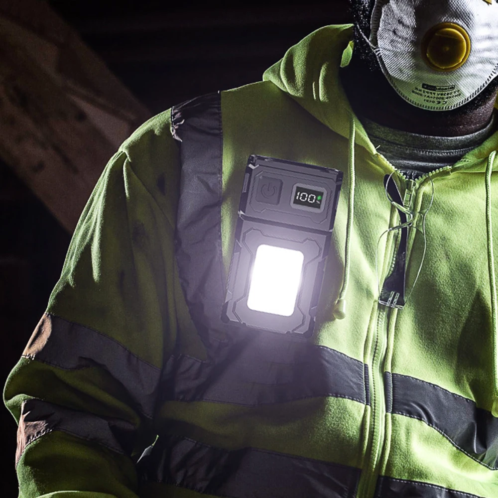 Outdoor Portable LED COB Flashlight USB Rechargeable Work Light Camping Fishing Torch Emergency Lamp with Digital Display Torch