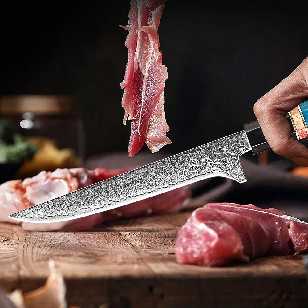 Professionelles Ausbeinmesser aus Damaststahl, 15,2 cm hochwertiges Ausbeinfiletmesser, Ausbeinmesser, Pakkaholzgriff für Fleisch und Geflügel