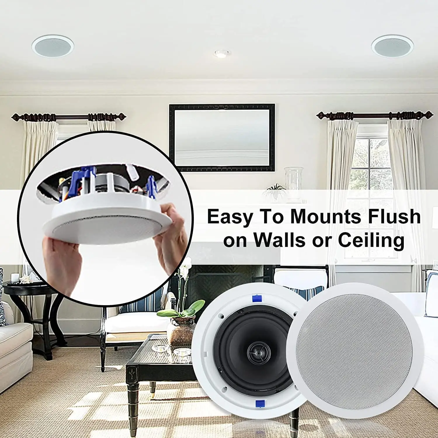 Herdio Passive Ceiling Speakers 6.5 Inch 320W 2-Way Round Flush Mount Speakers Perfect For Home Theater Living Room Bathroom