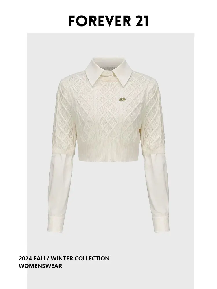 

Вязаный свитер Forever 21 с длинными рукавами для женщин, в студенческом стиле, осенняя новинка, большие размеры, повседневный стиль F21Q24091505