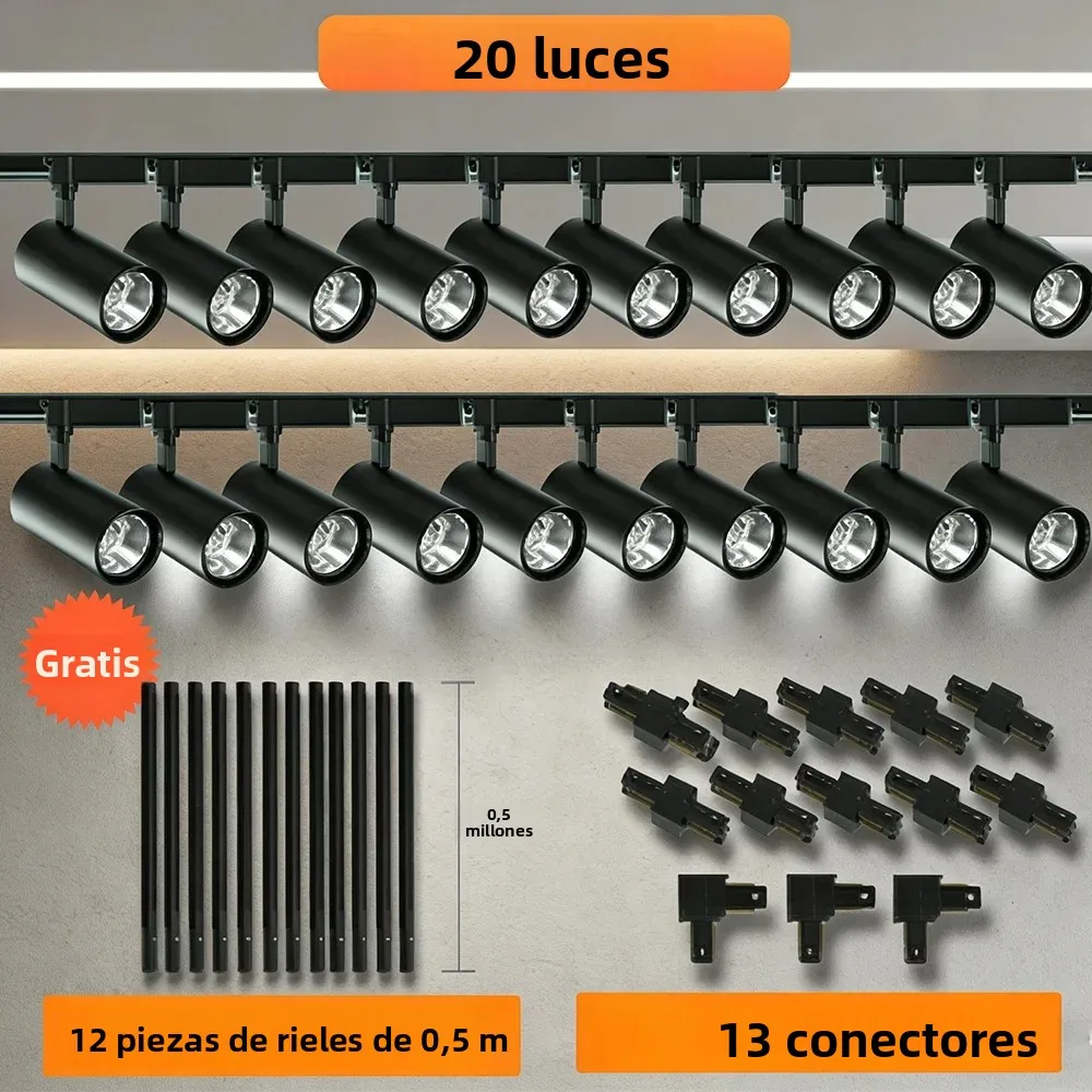 Kit de Iluminación LED para Riel, Lámpara de Riel LED Súper Brillante, Lámpara de Techo LED, Lámpara de Pared para Tienda, Hogar, Cocina, 220V