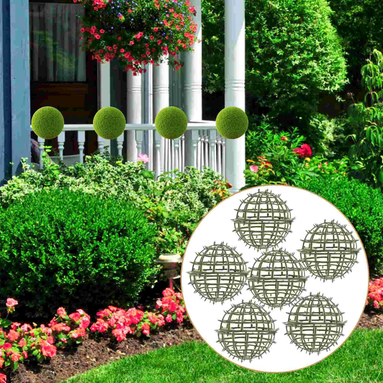 6 Pcs Topiary Cage Frame Flower Arrangement Faux Outdoor Plants Green Ball Rack Plastic