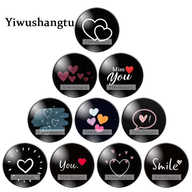 Fashion Love heart art pattern 12mm/18mm/20mm/25mm Round photo glass cabochon demo flat back Making findings