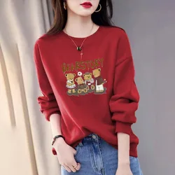 Letter Cartoon Printing Lantern Long Sleeve Women's Clothing Crew Neck Casual Loose Pullover Hoodies Commute Vintage Tops