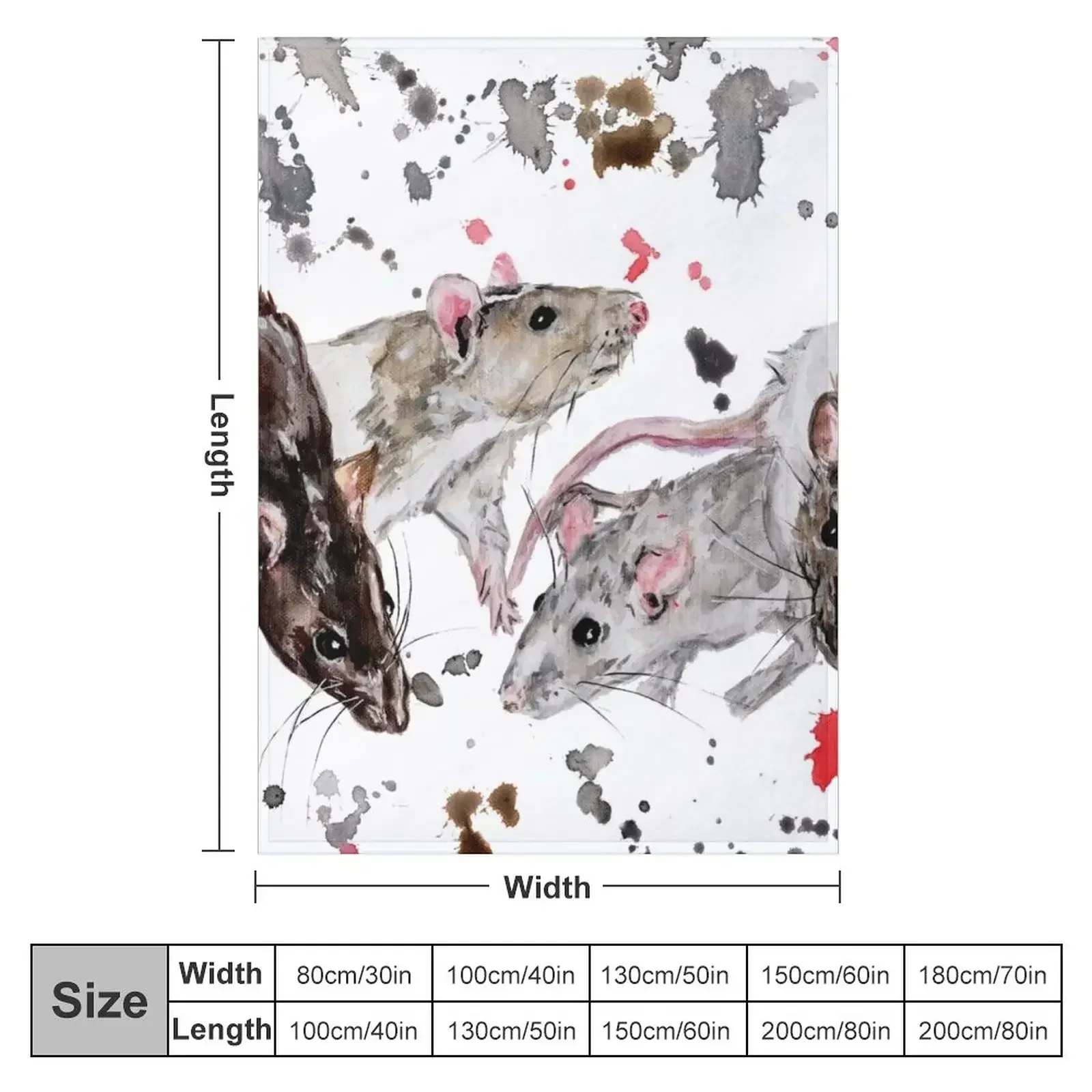 Watercolour Rats Throw Blanket Flannels Softest Beach Quilt Baby Winter beds Blankets