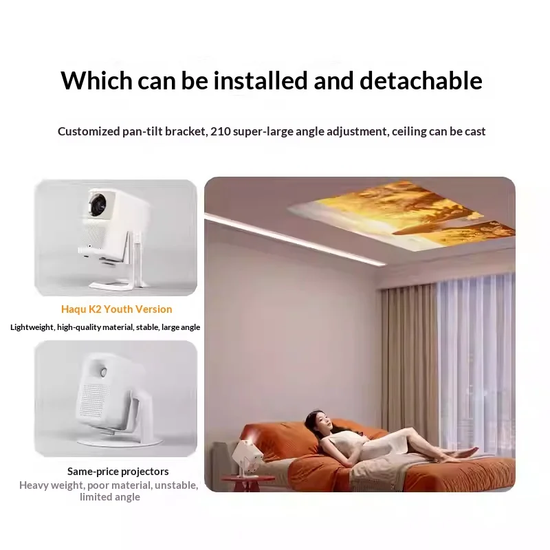 HAQU K2 Projector 1080P D65 Color Temperature Wall Adaptation 2800：1 FOFO Contrast Projectors Intelligent Obstacle Avoidance