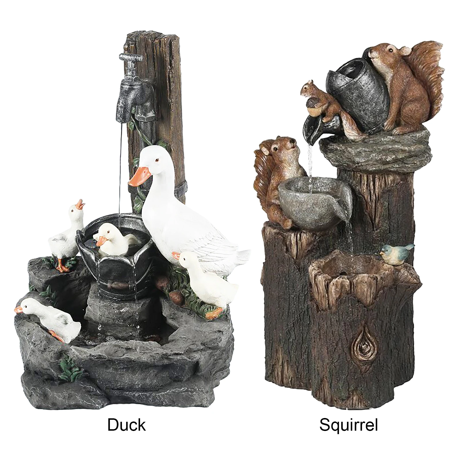 アヒルのリスの太陽の噴水の装飾、創造的な彫像、屋外の庭の装飾 - Smart Garden Ornaments のレビューと価格