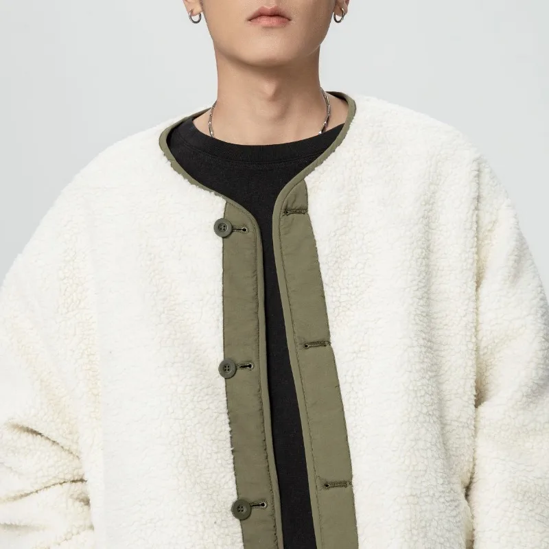 

Chinese Style Double-sided Wearable Cotton Padded Jacket Men's Imitation Lamb Wool Thick Parkas Winter Warm Quilted Cotton Coats