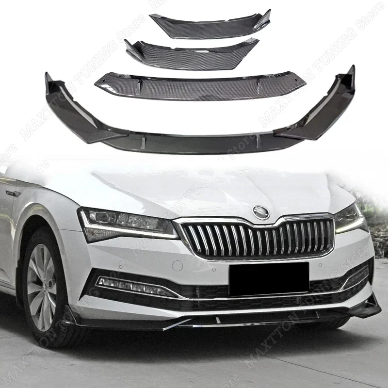 

Для Skoda Superb 2019-2023 3 шт. автомобильный передний бампер, спойлер, блеск для губ, черный ABS, комплект кузова, защитная крышка для тюнинга, аксессуары