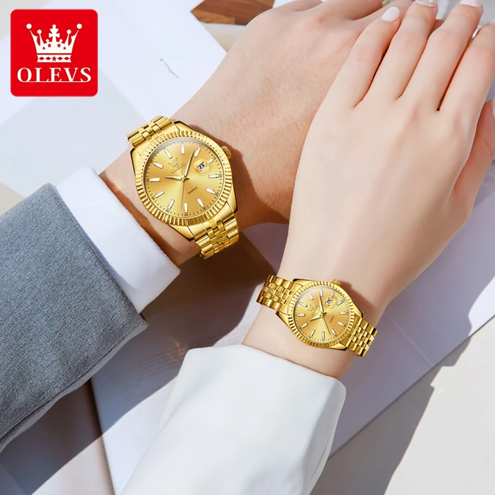 OLEVS-Relógio de quartzo com pulseira de aço inoxidável para homens e mulheres, relógio original, pulseira de luxo, presente romântico