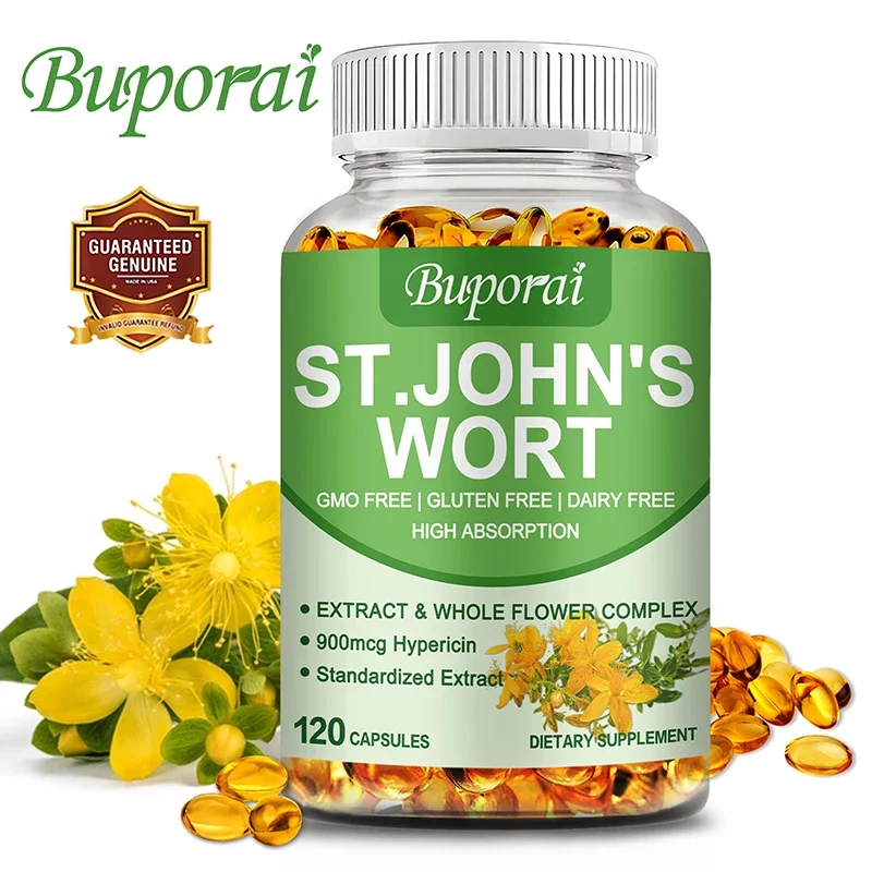 

St. John's Wort Capsules - Promotes Mental Health, Relieves Stress and Anxiety, Improve Mood, and Regulate Sleep