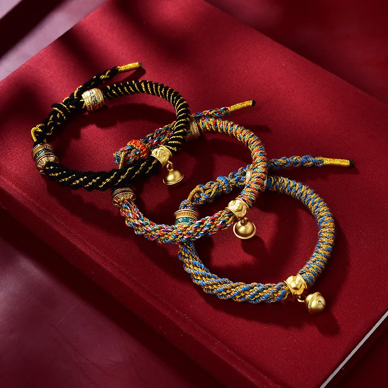 Hand-woven Tibetan Bracelet Colorful Thread Good Lucky Charm Rope Bracelet With Bell Women Bangles