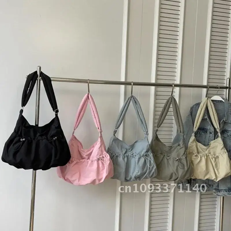 

Japan Style Nylon Solid Color Crossbody Bag Drawstring Pleated Shoulder Hobos Bag Shopping Bag Outdoor Daily Women Minimalistic