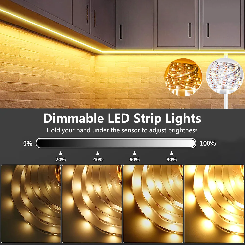 LED Under Cabinet Light USB Powered Motion Sensor Dimmer Lighting for Cabinet Closet Kitchen Wardrobe Counter Bedroom