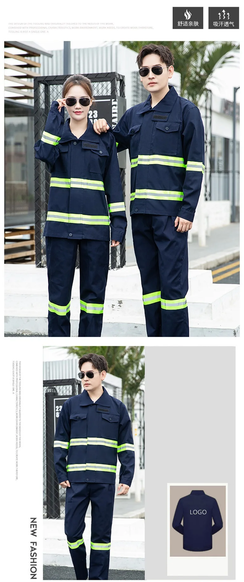 Work Clothes Suit Hi Vis Cotton Reflective Tape Safety Work Jacket Workwear Shirt+pants Miner Porter Welding Suit Cargo Coverall