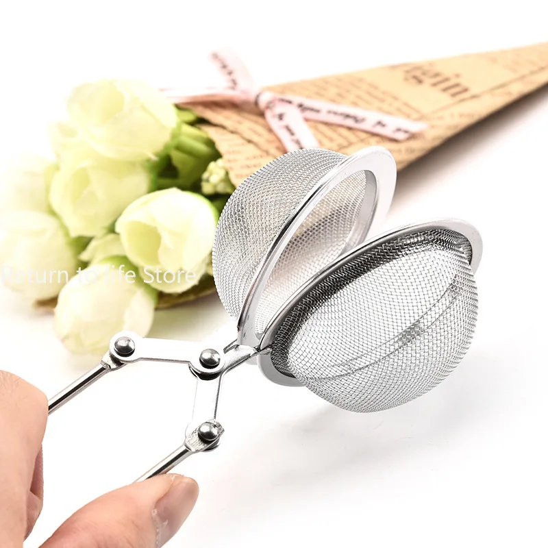 Stainless Steel Tea Infuser Sphere Filter Ball Teaspoon Squeeze Creative Strainer Tea Drip Handle Seasoning Mesh Spoon Ball