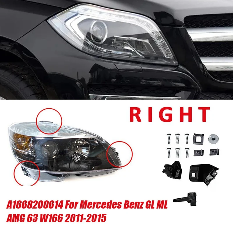 1Pair Front Headlight Bracket Repair Kits A1668200514 A1668200614 For Mercedes Benz GLS GL ML AMG 63 W166 2011-2015