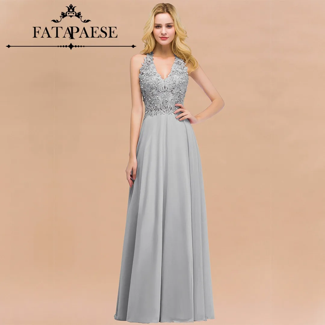 FATAPAESE Elegant Bridesmaid Dress Halter Pearl Beading Bodice Backless A-Line Maxi Skirt Wedding Gown Ball Party Formal Dress