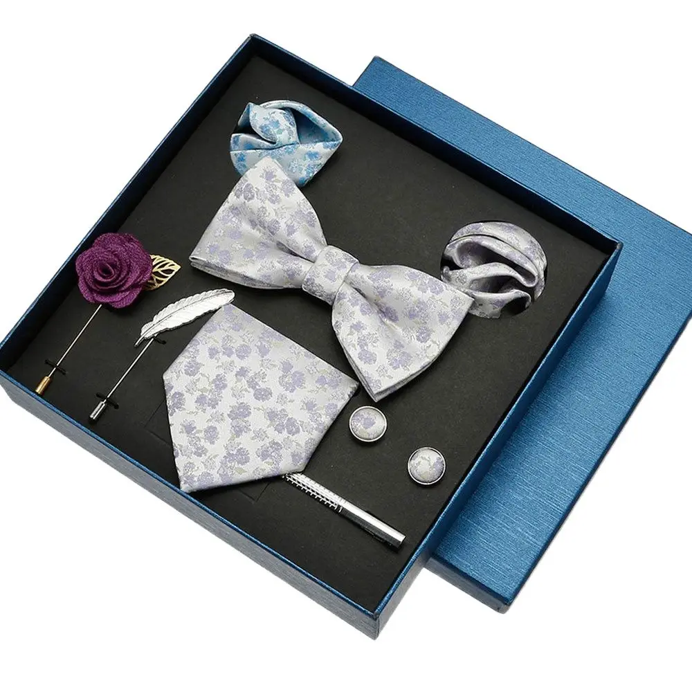 Luxury Silk Tie Hankies Set In a Box Mens Necktie Bowtie Cufflinks Sets Wedding Accessories Butterfly For Men 2023 Holiday Gift