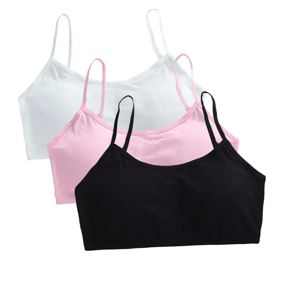 3 Stuks Tiener Meisjes Katoenen Tube Tops Jonge Kinderen Onderkleding Student Meisjes Draadloze Effen Kleur Bh Kinderen Sport Training Bh Vest