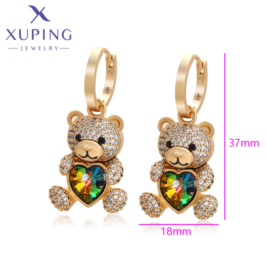 Xuping Jewelry New Arrival Charm Bear Animal Crystal Hoop Earrings for Women Girl Party Gift Gold Color X000875189