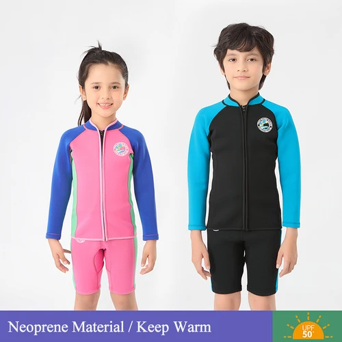 Traje de buceo profesional para niños, traje de neopreno de 2mm, muy elástico, bañador de dos piezas para surf y natación
