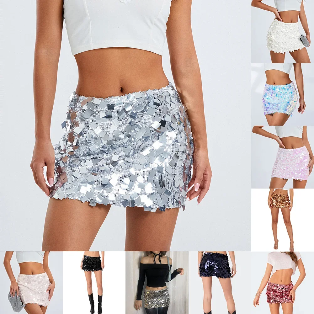For Dance Events Dance Club Costume Sparkle Sequin Skirt Clubwear Sequin Mini Skirt Sequin Skirt Moderate Elasticity