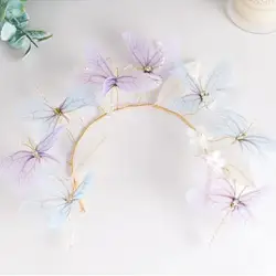 Party Hair Accessories Girl Flower Wreath Crown Bride Bridesmaid Hairband Headdress White butterfly Dragonfly Floral Headband