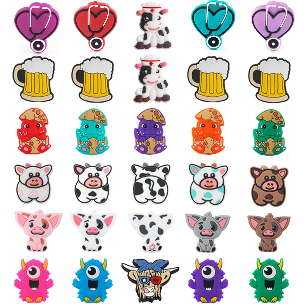 5/10Pcs New Cartoon Silicone Beads Mini Animal Focus Beads For Jewelry Making DIY Pacifier Chain Bracelet Accessories