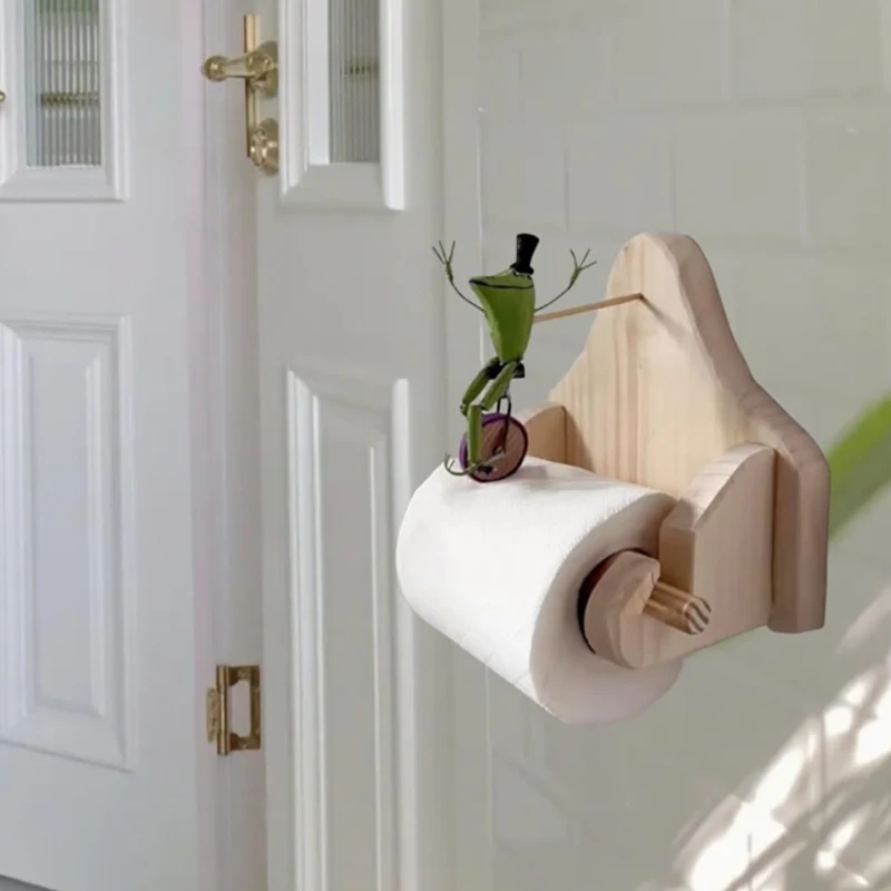 Creative Frog Riding Bicycle Toilet Paper Holder Wooden Tissue Roll Hanger Toilet Roll Paper Rack Home Decor Bathroom Accessory